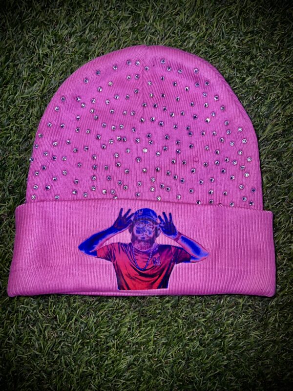SNM “IN YOUR FACE BEANIE” ( pink/w rhinestones )